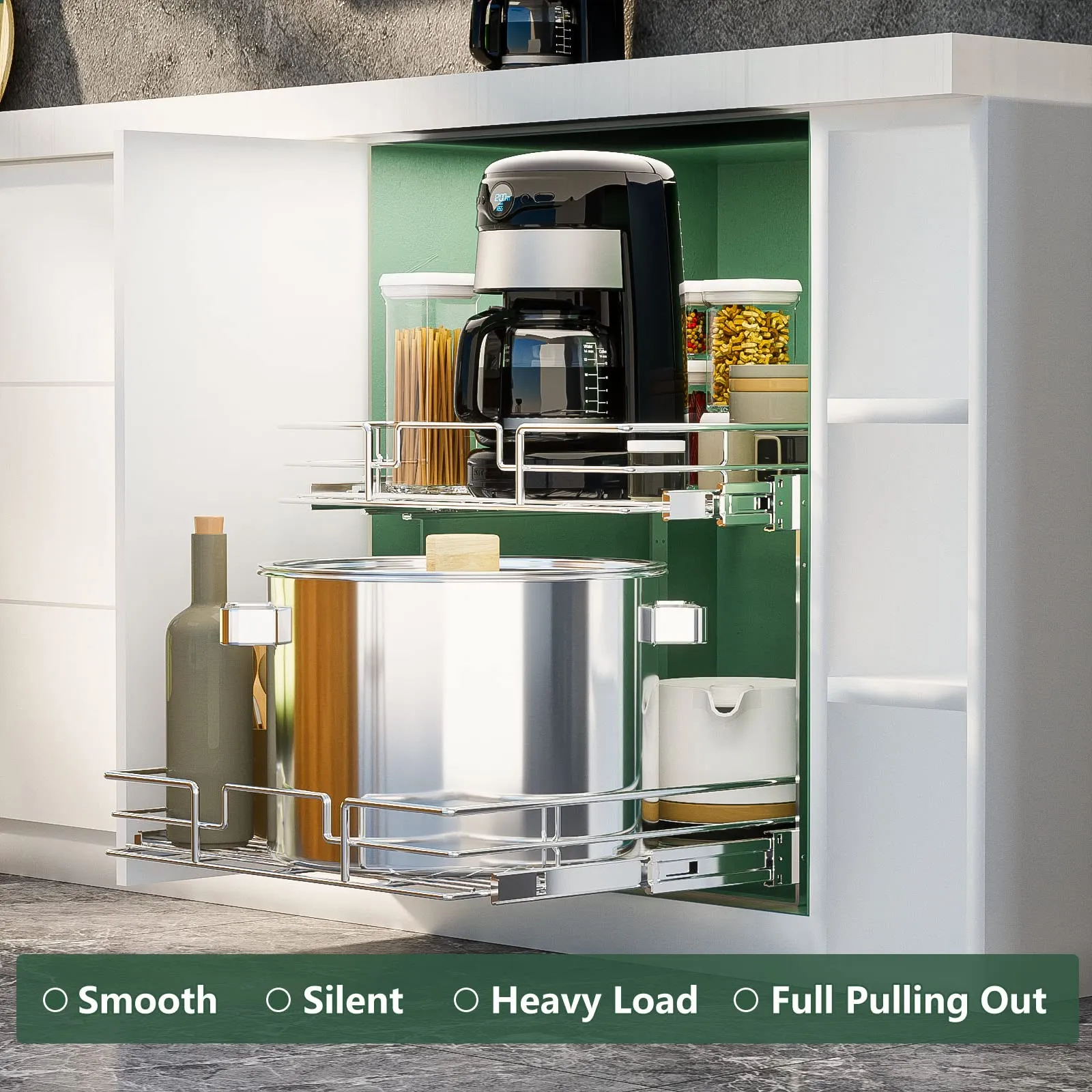 2 Tier Individual Pull Out Drawers For Kitchen Cabinets