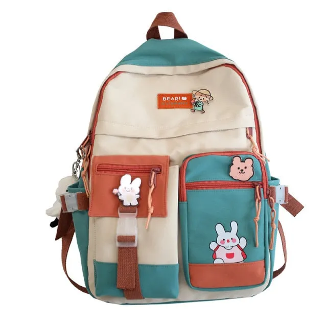 2021 New Badge Buckle Backpack Women Waterproof Color Patchwork Backpacks For Teenage Girl School Bag Fancy Student Book Bag