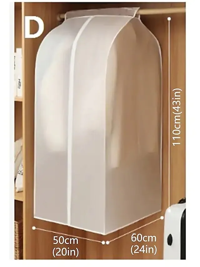 3D Zipper Dust Clothes Cover Transparent Translucent Clothes Storage Wardrobe Suit Bags Closet Hangers Case Clothing Cover Dust Bag Hanging Organizer