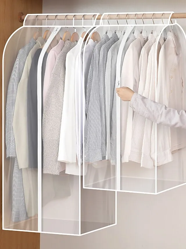3D Zipper Dust Clothes Cover Transparent Translucent Clothes Storage Wardrobe Suit Bags Closet Hangers Case Clothing Cover Dust Bag Hanging Organizer