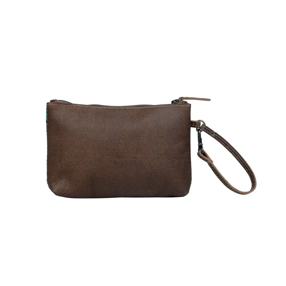 Aqua Leather & Hair On Bag-Wristlet