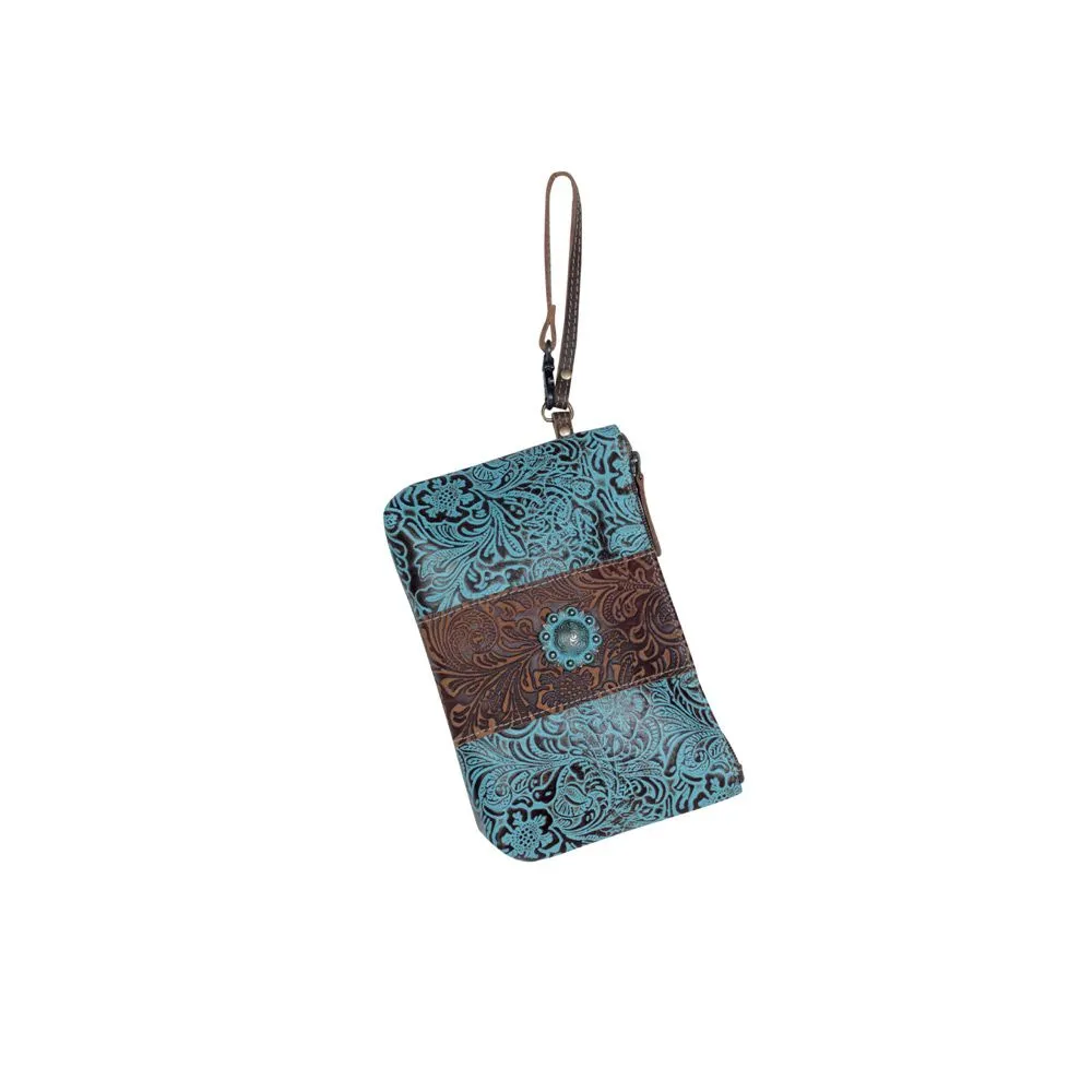 Aqua Leather & Hair On Bag-Wristlet