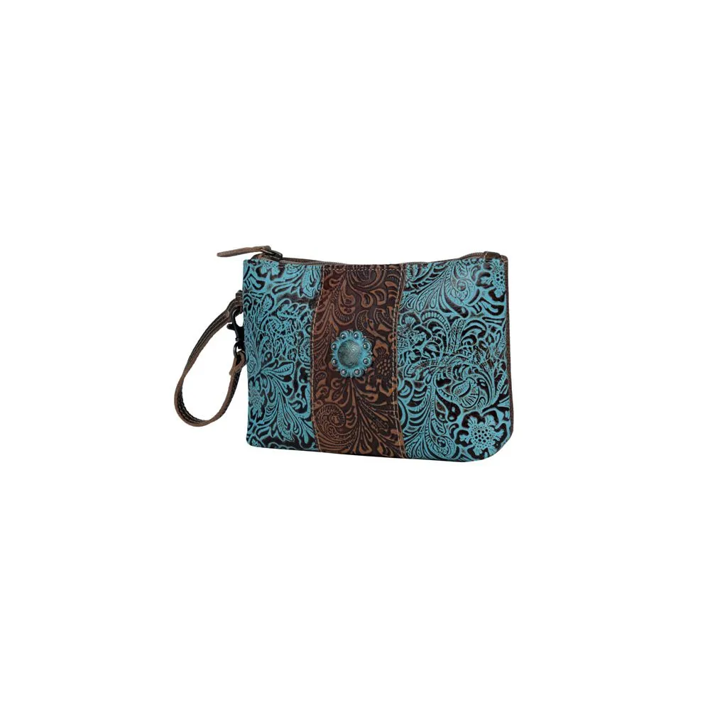 Aqua Leather & Hair On Bag-Wristlet