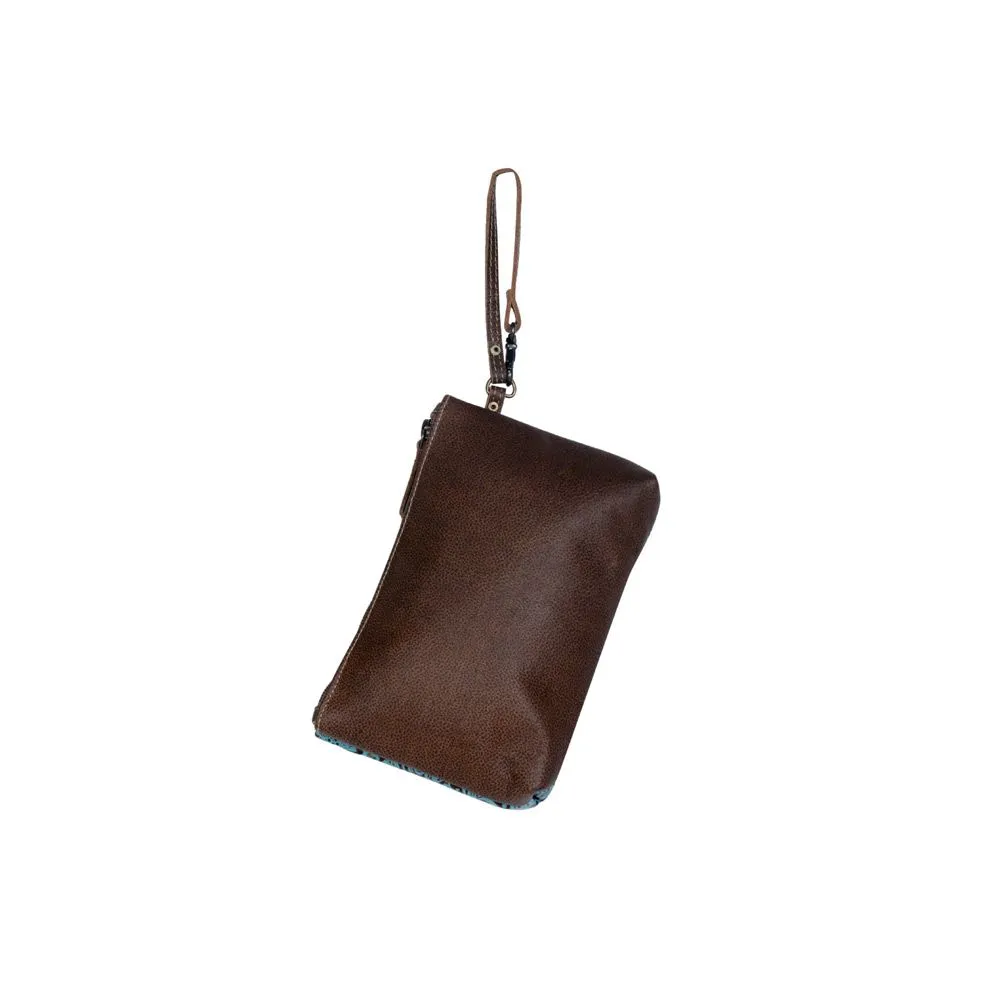 Aqua Leather & Hair On Bag-Wristlet