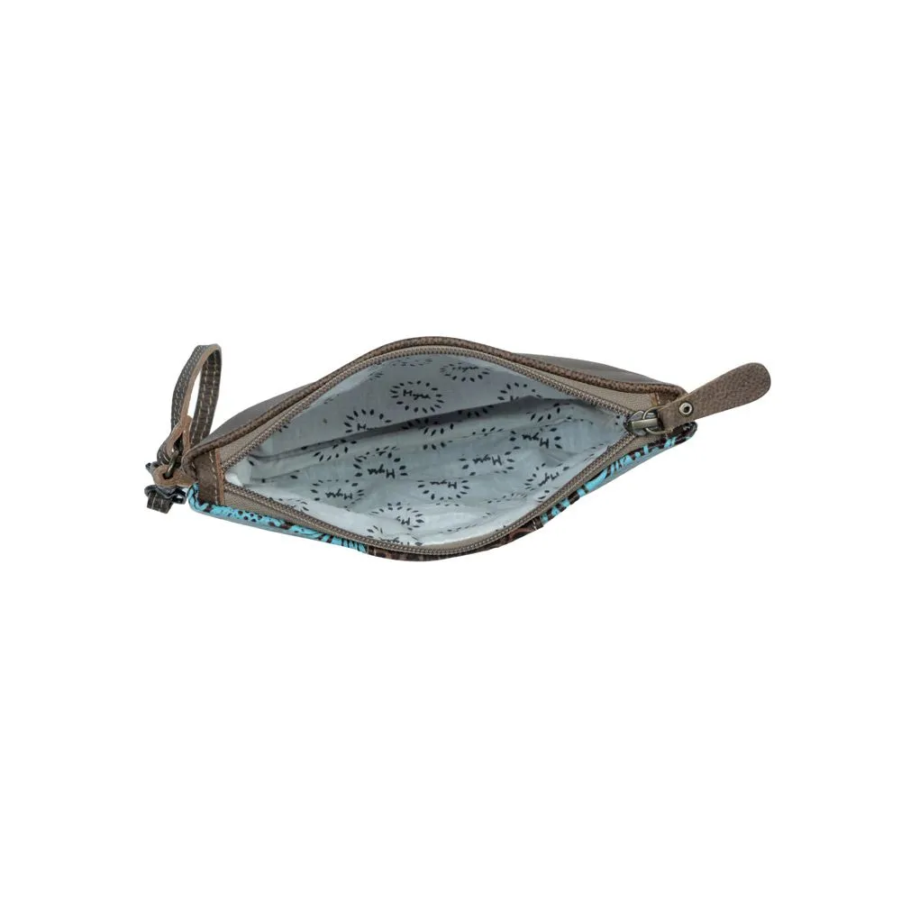 Aqua Leather & Hair On Bag-Wristlet
