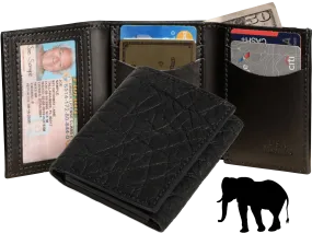 Black Elephant Luxury Designer Exotic Trifold Wallet With ID Window
