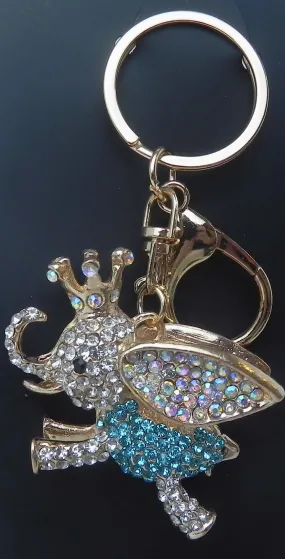 Blue Elephant Rhinestone Bling Purse Charm Keychain