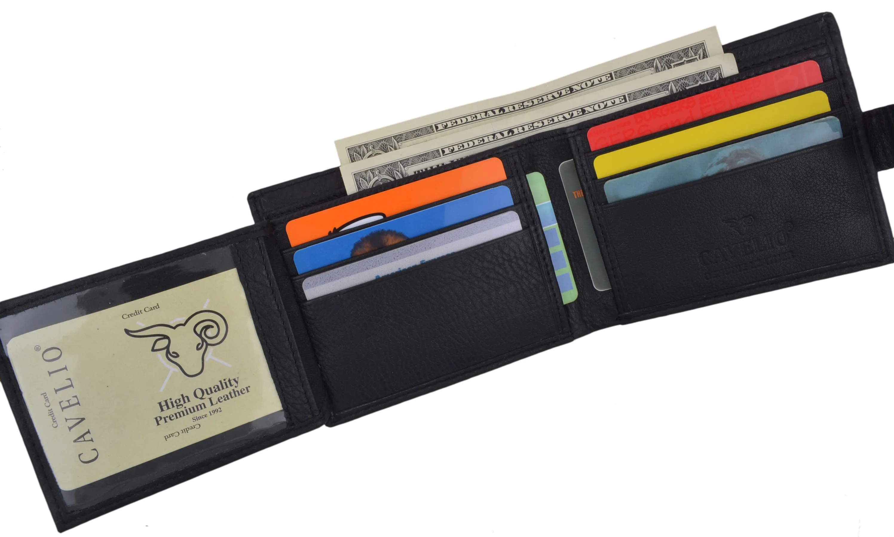 Cavelio Men's Bifold Card ID Holder Genuine Leather Wallet with Snap Closure