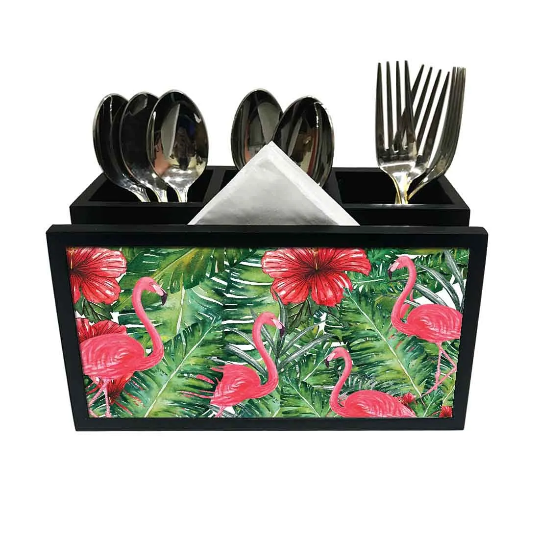 Cutlery Tissue Holder Napkin Stand -  Flamingo and Hibiscus