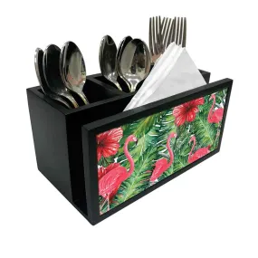 Cutlery Tissue Holder Napkin Stand -  Flamingo and Hibiscus