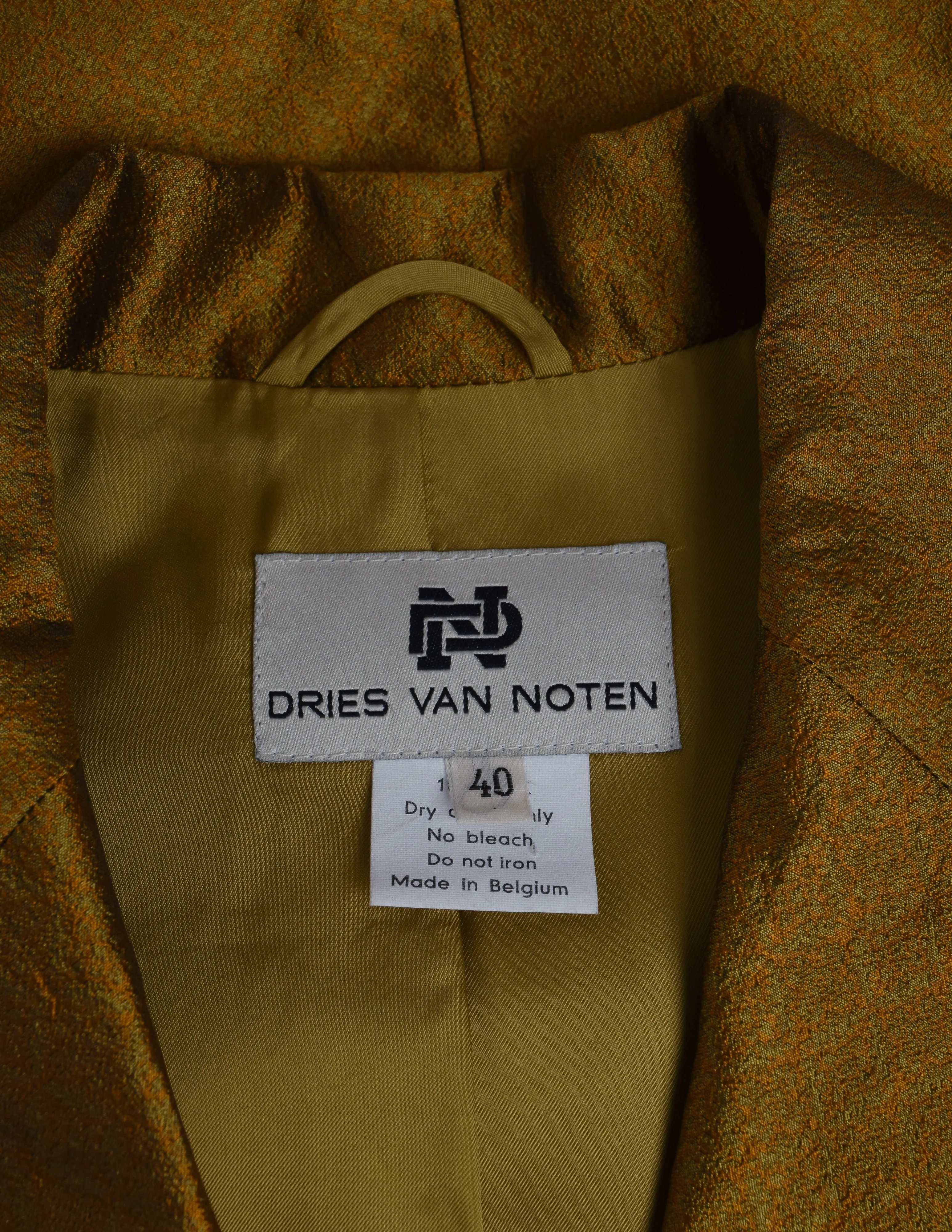 Dries Van Noten Vintage Early 1990s Metallic Orange Silk Longline Blazer Jacket