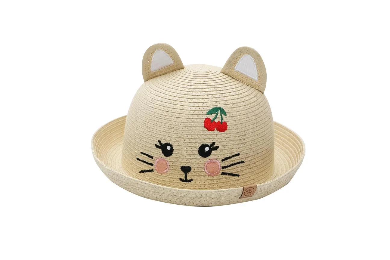 Flap Jack Kids Kids' UPF50  Straw Hat - Cat