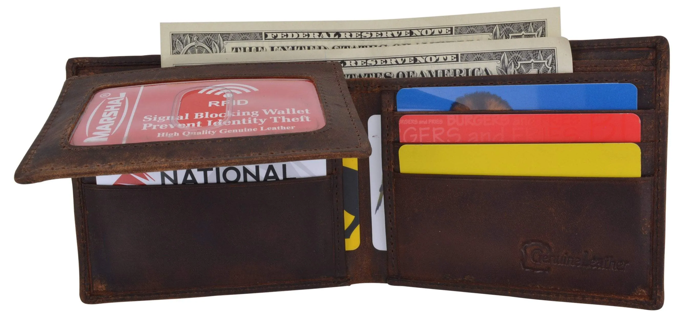 Football Logo Mens RFID Blocking Genuine Leather Bifold Wallet