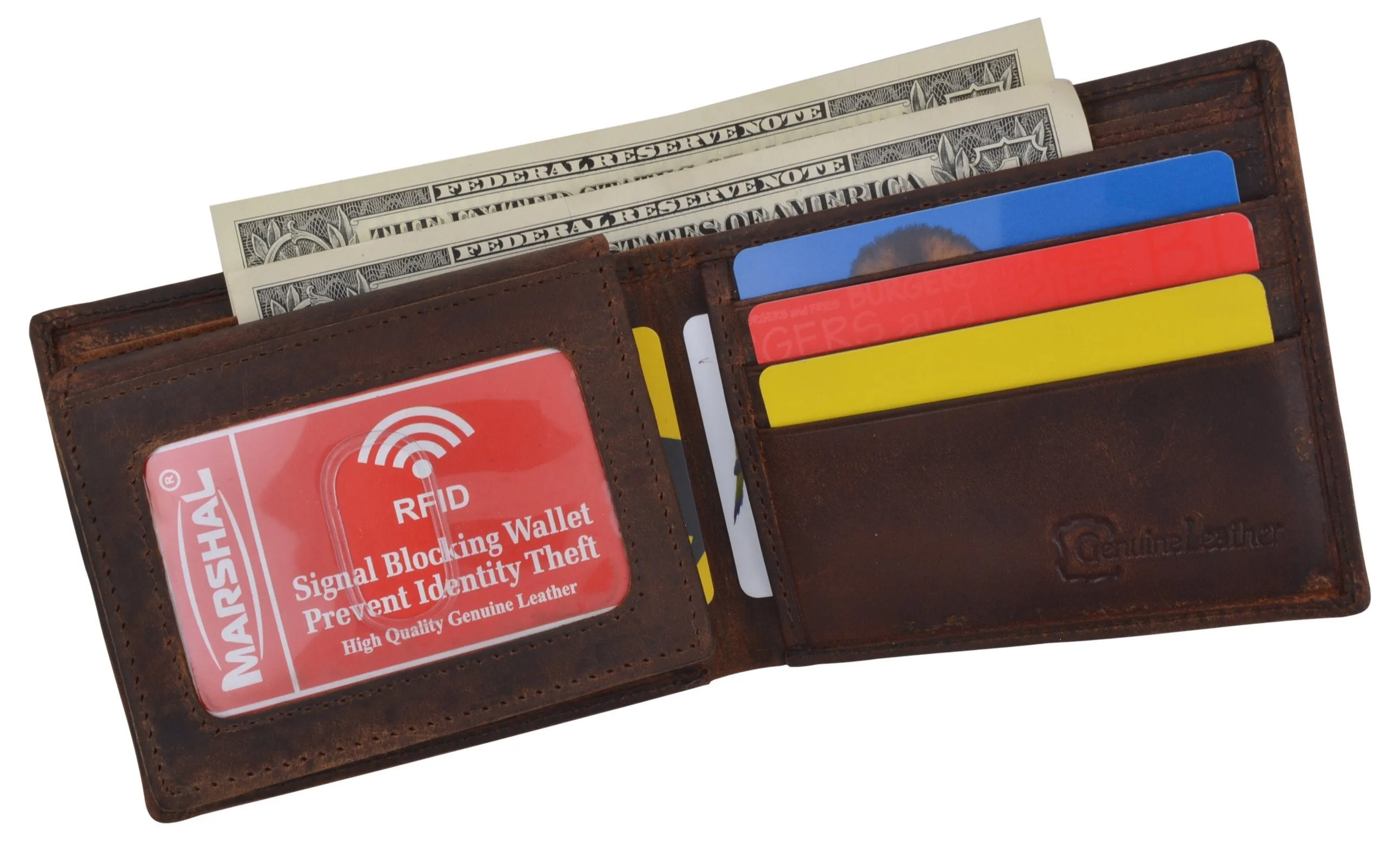 Football Logo Mens RFID Blocking Genuine Leather Bifold Wallet