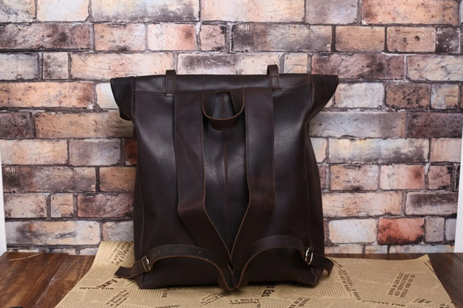 Full Grain Leather Roll Up Backpack