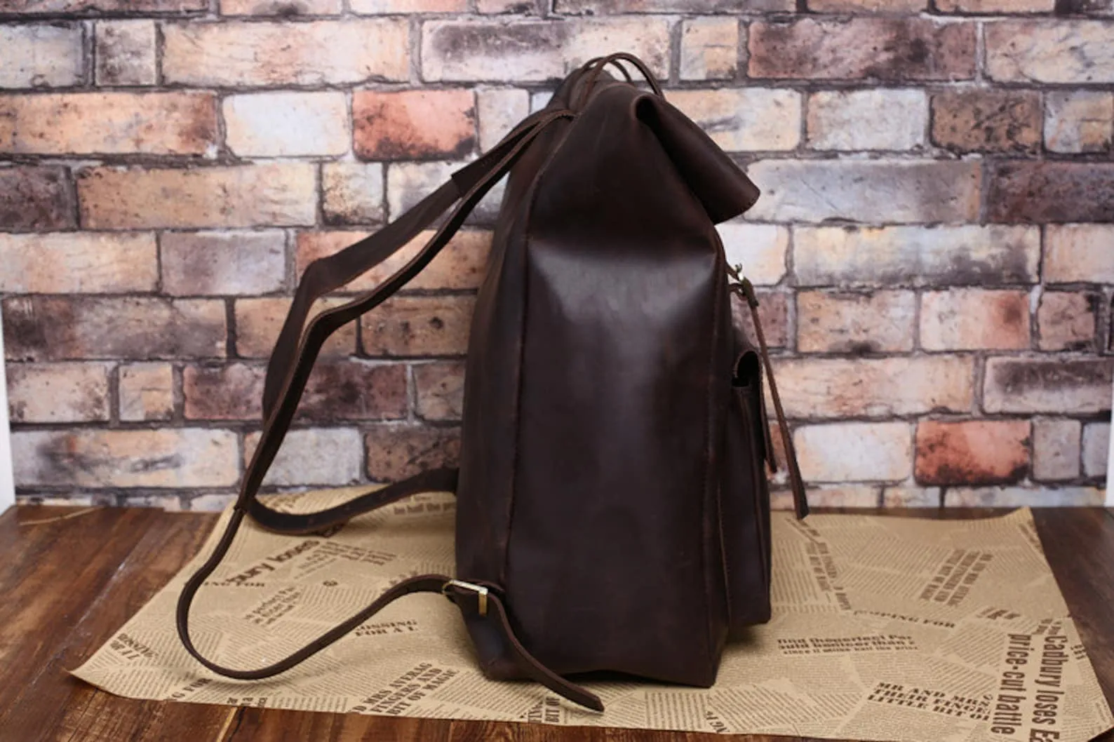 Full Grain Leather Roll Up Backpack