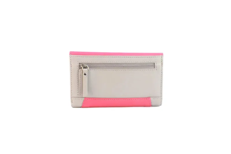 Genuine Soft Leather Purse RFID with contrast envelope style panels and metal bar Rose & Stone
