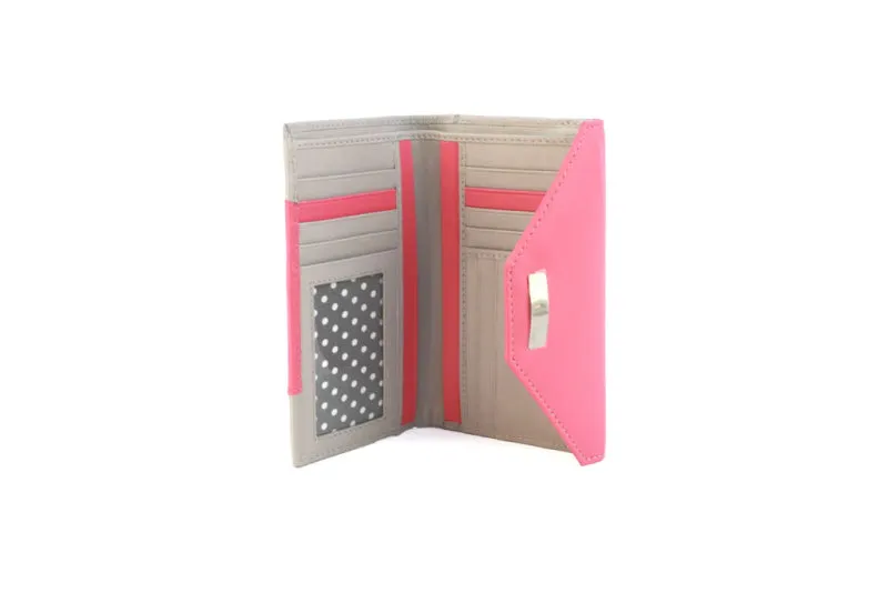 Genuine Soft Leather Purse RFID with contrast envelope style panels and metal bar Rose & Stone