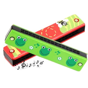 HAPYDOSE Wooden Harmonica Colorful Kids Musical Instruments Toys Children Cartoon Pattern|Sound Making Wooden Toys Return Gift for Kids|Wood Mouth Organ Random Color & Design- Set of 02