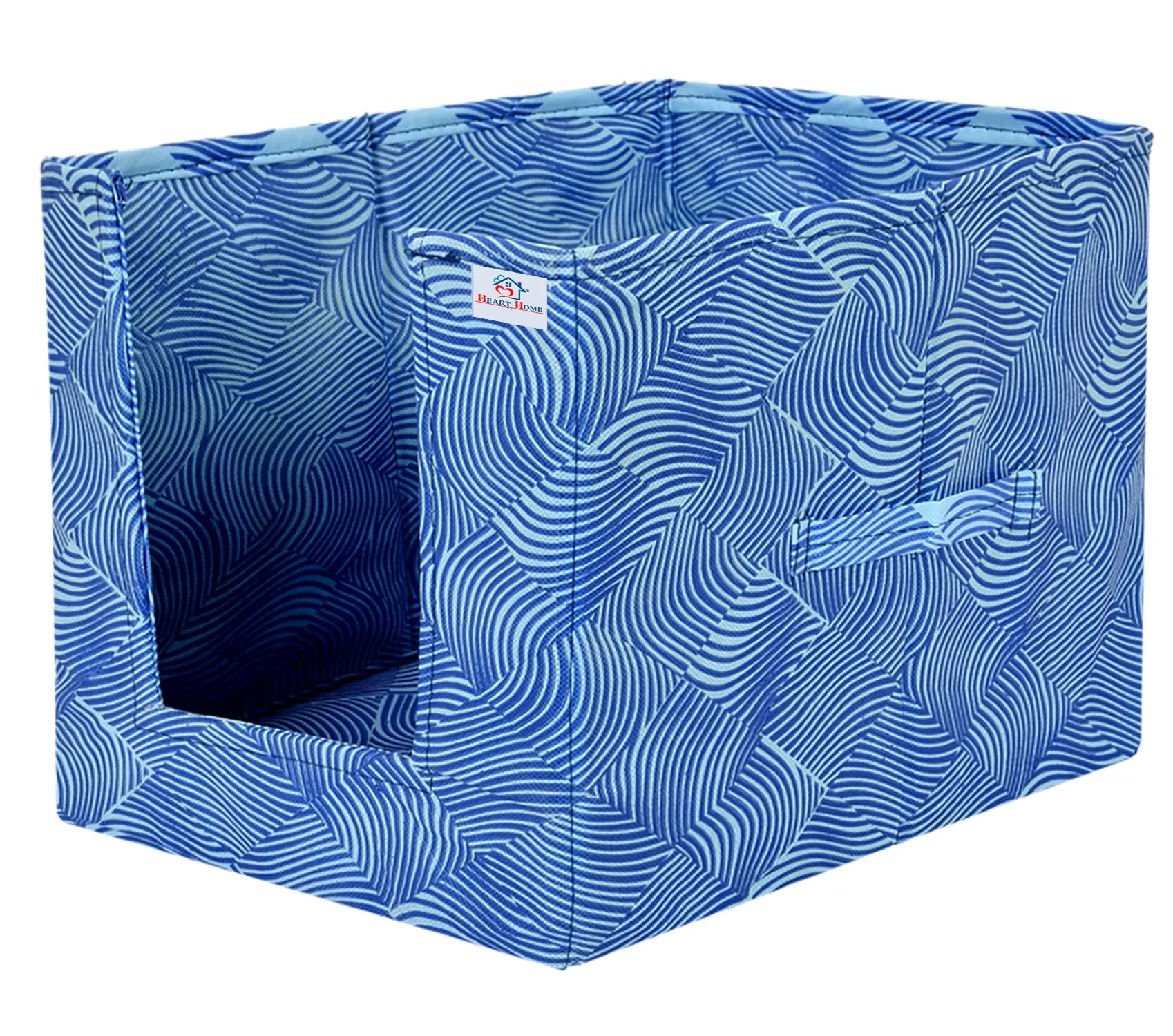 Heart Home Lehariya Printed Non-Woven Foldable Shirt Stacker Closet Organizer With Handles- Pack of 3 (Blue)-HS43HEARTH26490
