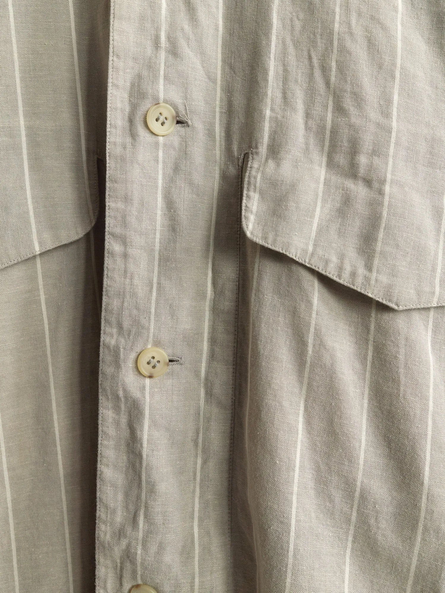 Issey Miyake Men 1980s grey beige linen stripe double pocket over shirt - size M