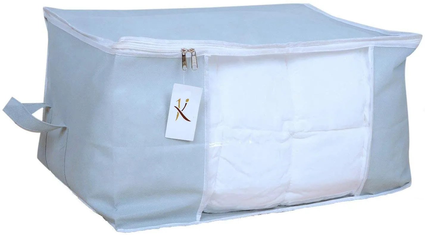 Kuber Industries Non Woven Rectangular Underbed Storage Bag Organiser, Blanket Cover with Transparent Window, (Extra Large, Grey, 3 Piece, CTKTC034448)