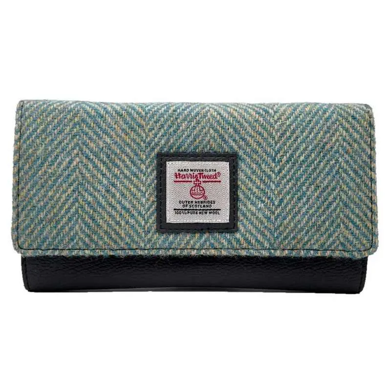 Ladies Envelope Purse Turquoise Harris Tweed