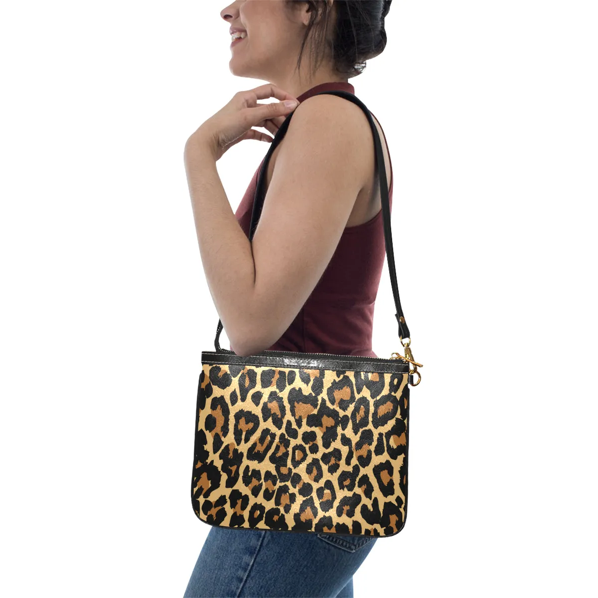 Leopard Print Small Shoulder Bag, Animal Cheetah Women Leather with Unique Cross Evening Travel Handmade Messenger Crossbody Zipper Purse