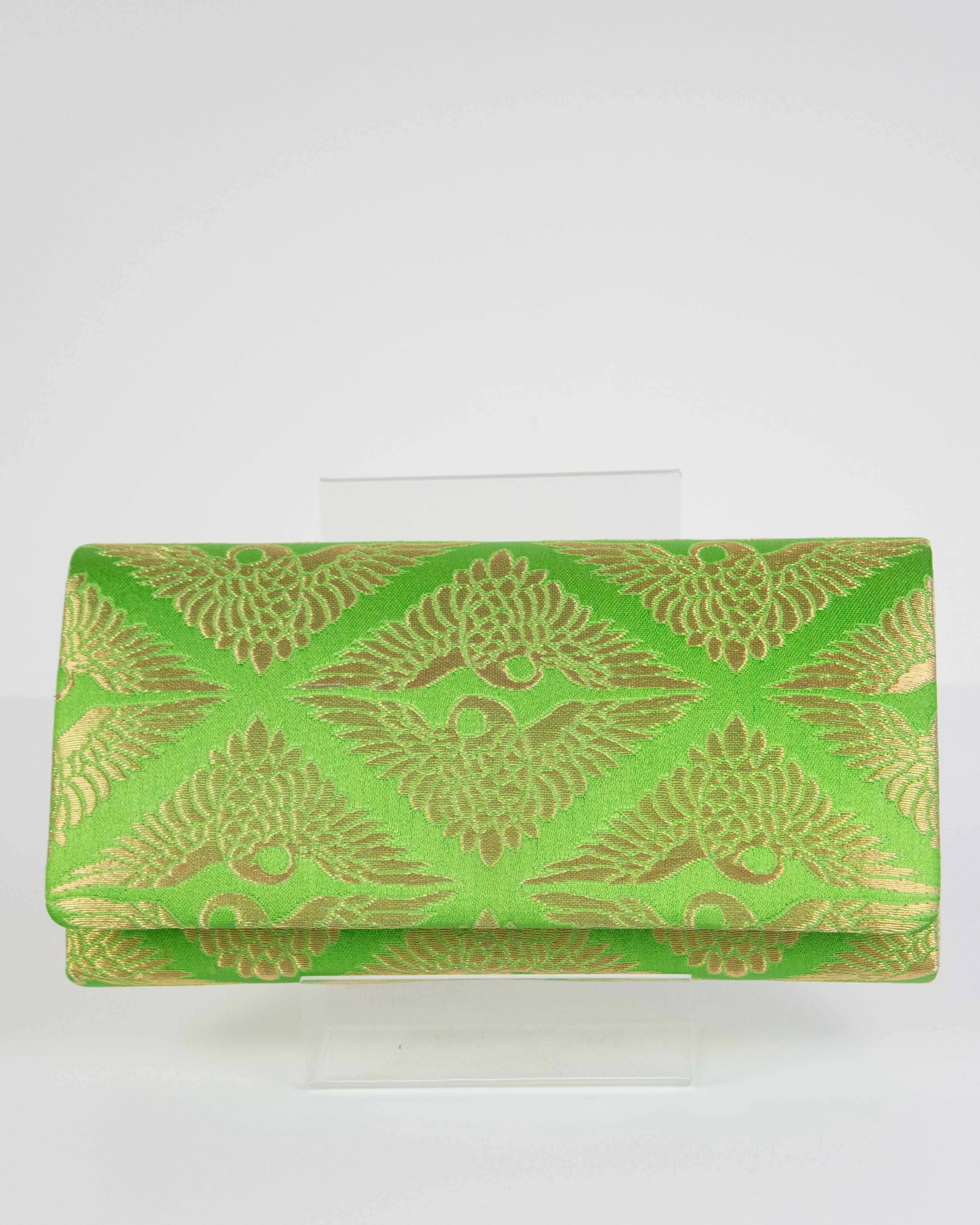Lime & Gold Crane Brocade Clutch