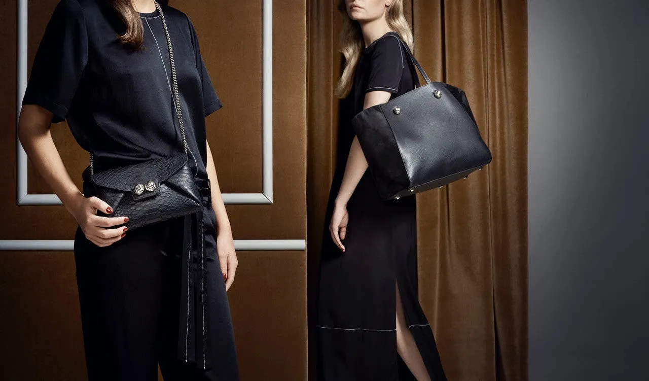 Mercer black silver clutch