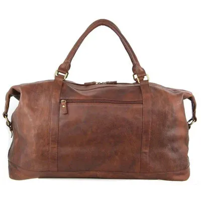 Pierre Cardin - Rustic Leather Overnight Bag with front flap pocket PC3134 - Chocolate