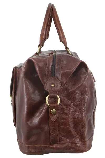 Pierre Cardin - Rustic Leather Overnight Bag with front flap pocket PC3134 - Chocolate