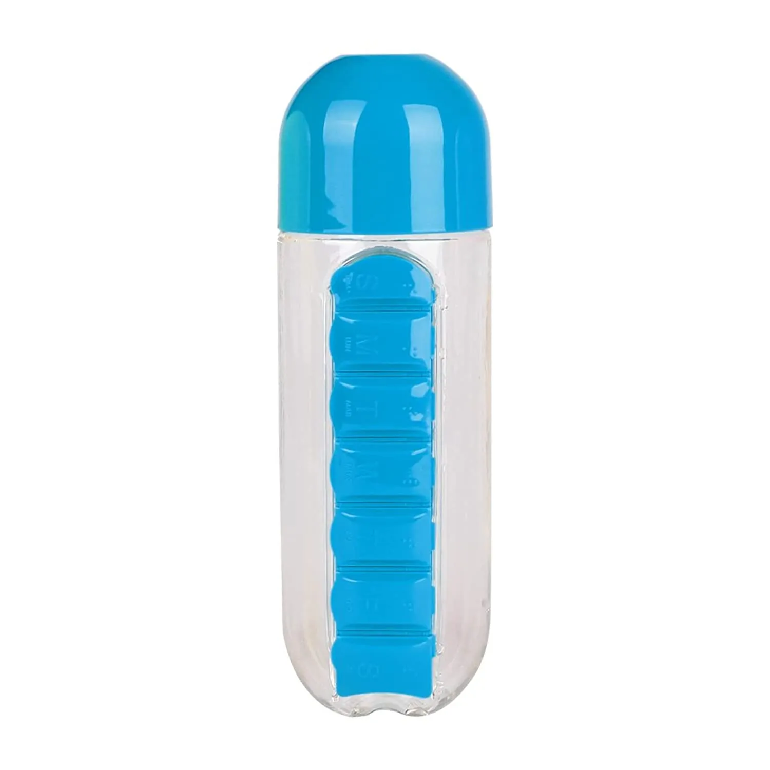 Pill & Water Storage Organizer Traveling Time Usable Water Bottle | Removable Medicine Holder Compartment | Water Bottle Medicine Organizer Box (Multi Color)