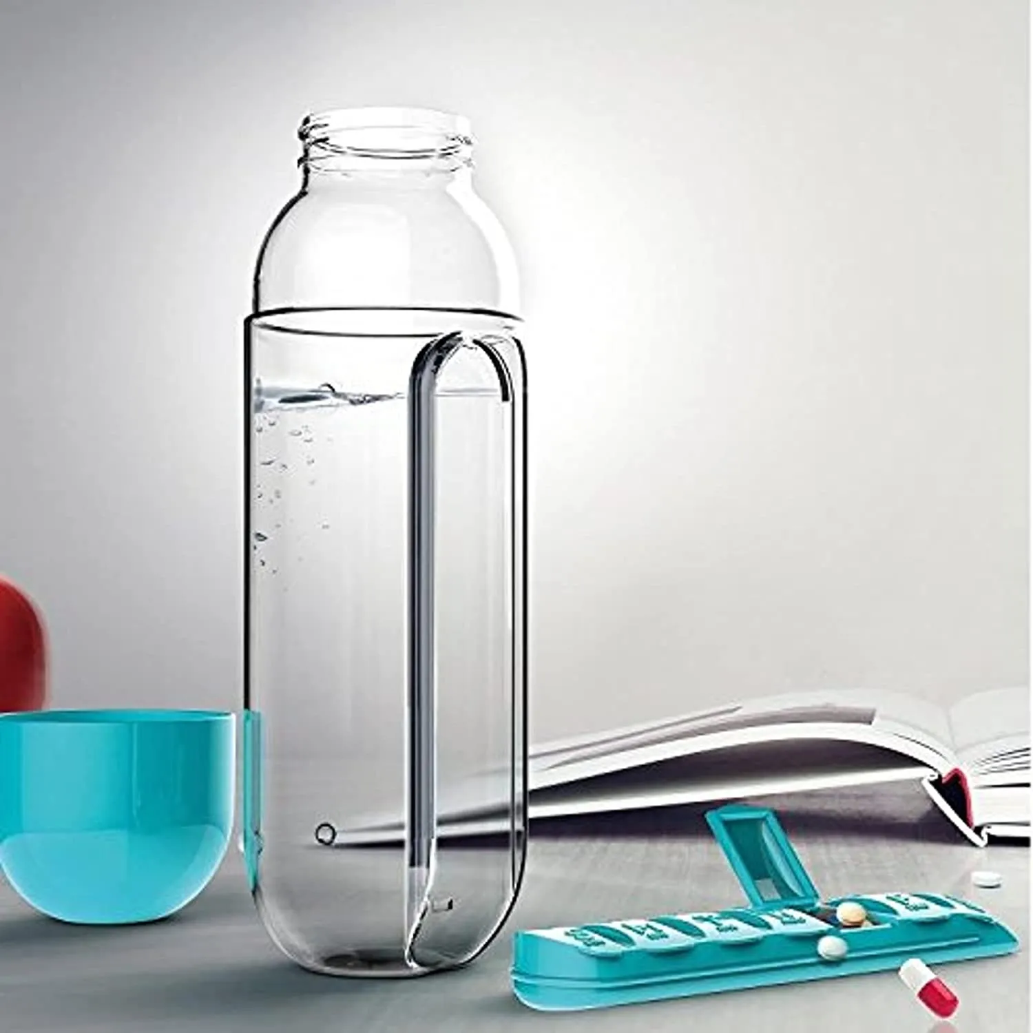 Pill & Water Storage Organizer Traveling Time Usable Water Bottle | Removable Medicine Holder Compartment | Water Bottle Medicine Organizer Box (Multi Color)