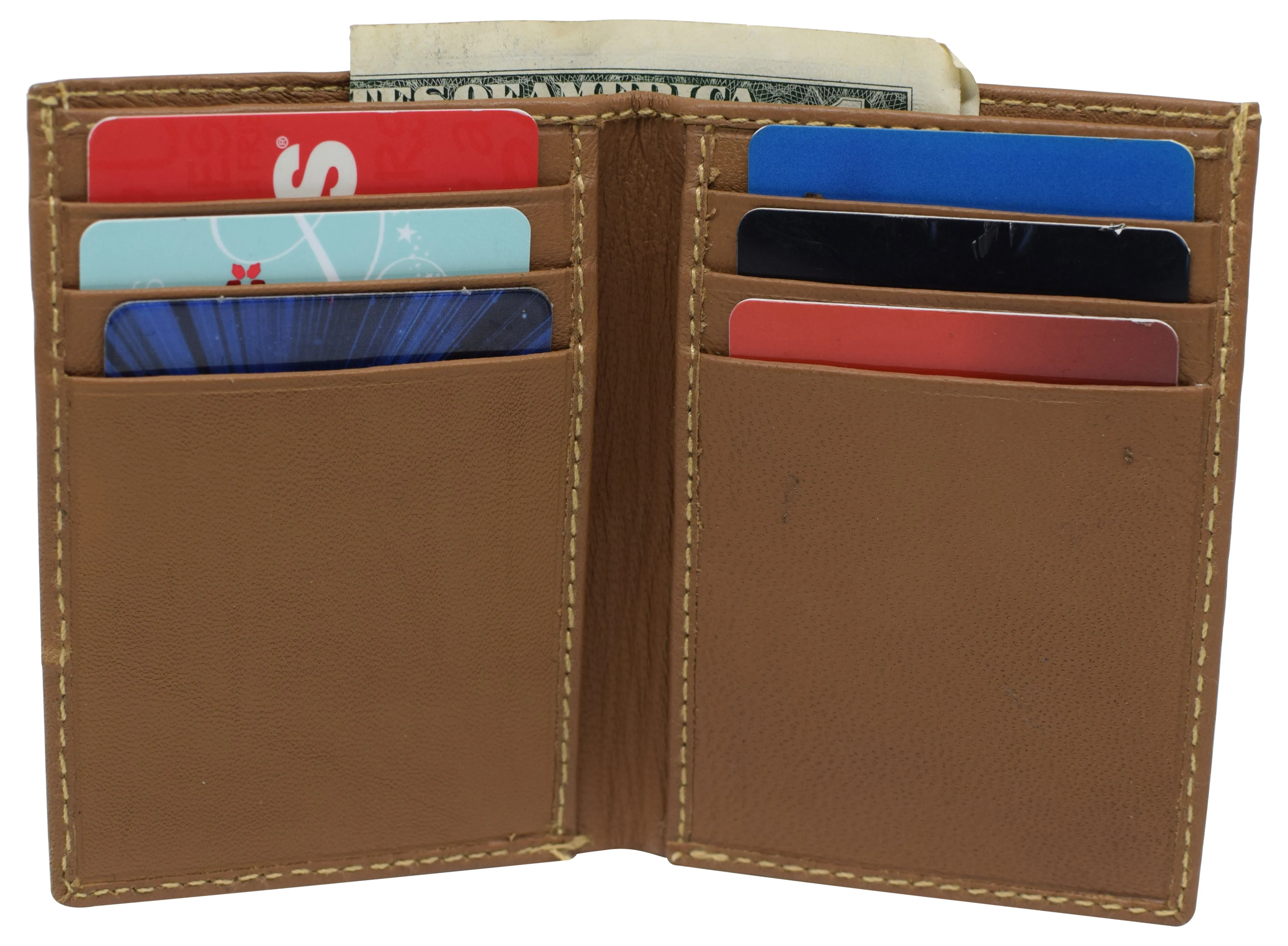 RFID Blocking Mens Slim Bifold Wallet Genuine Leather Front Pocket Multi Card Holder Tan
