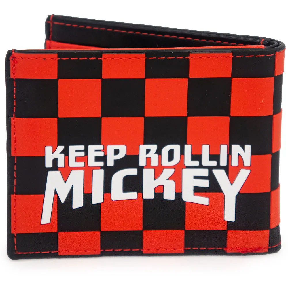 Rubber Wallet - Mickey Mouse Eyes   KEEP ROLLIN MICKEY Text Textured Checker Red/Black/White