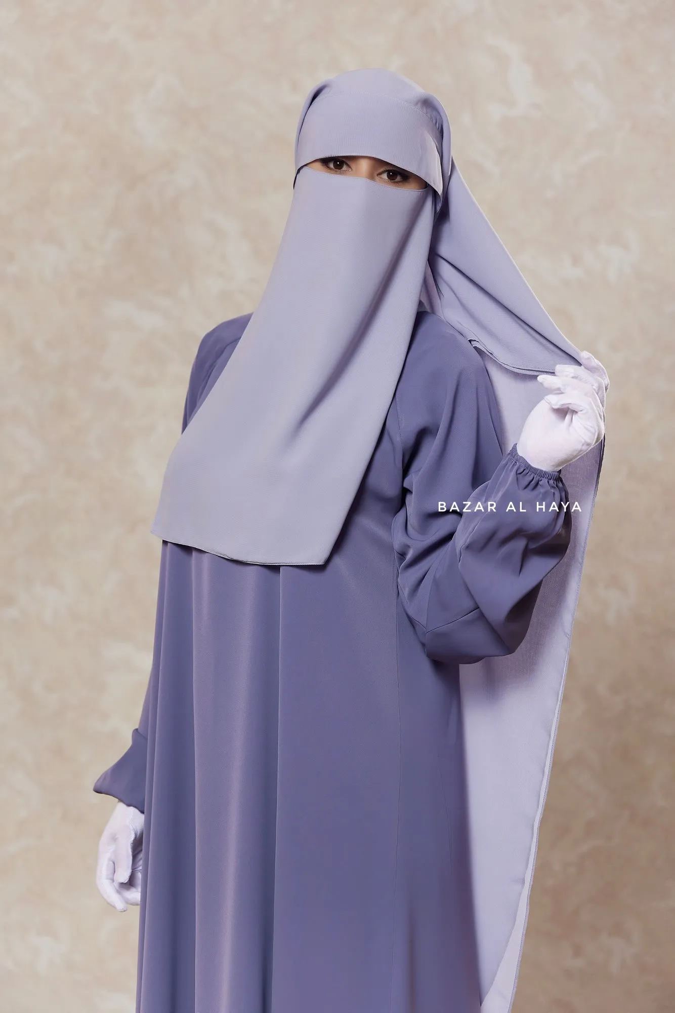 Silver Two Layer Flap Niqab - Premium Wool Chiffon - Large