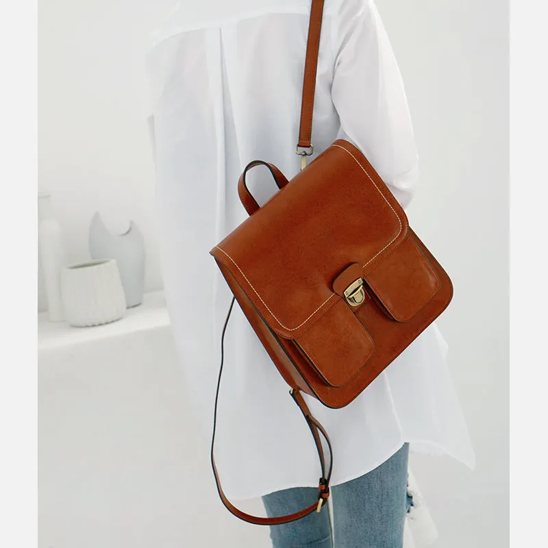 Small Womens Black Backpack Genuine Leather Satchel Backpack