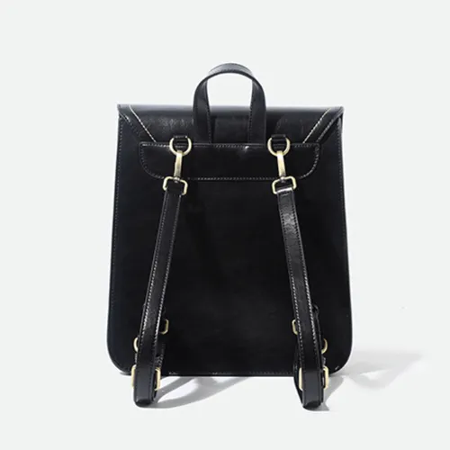 Small Womens Black Backpack Genuine Leather Satchel Backpack