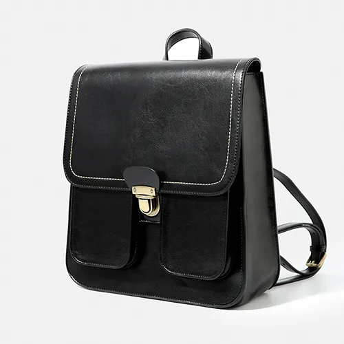 Small Womens Black Backpack Genuine Leather Satchel Backpack