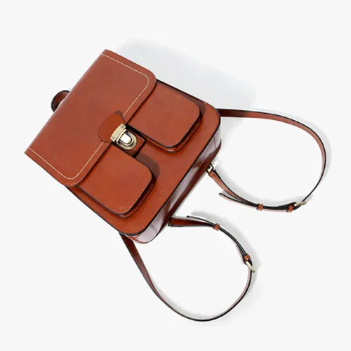 Small Womens Black Backpack Genuine Leather Satchel Backpack