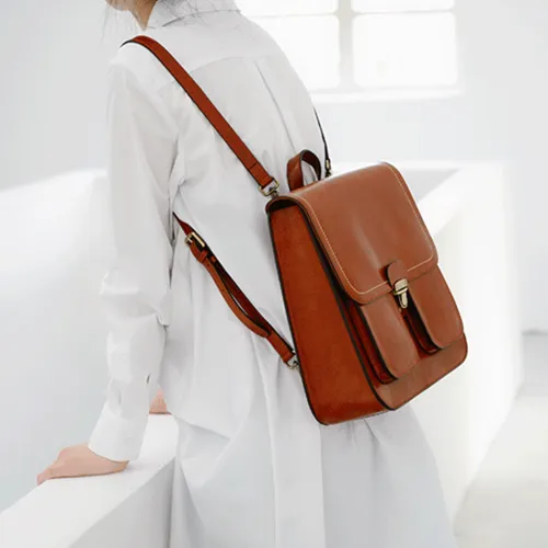 Small Womens Black Backpack Genuine Leather Satchel Backpack