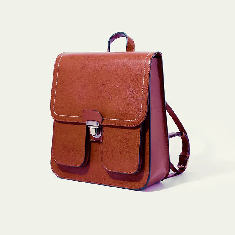 Small Womens Black Backpack Genuine Leather Satchel Backpack