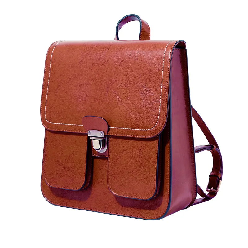 Small Womens Black Backpack Genuine Leather Satchel Backpack