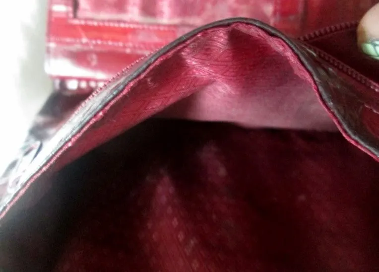Vtg EEL Leather Wallet Organizer Photo Holder Change Purse BURGUNDY RED BROWN