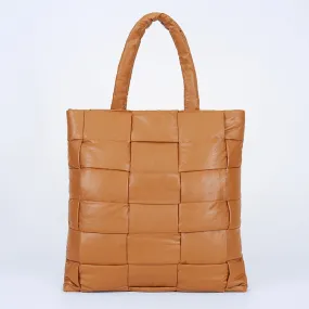 Womens PU Leather Woven Tote Bag Large Capacity Padded Quilted Shoulder Shopper Bag