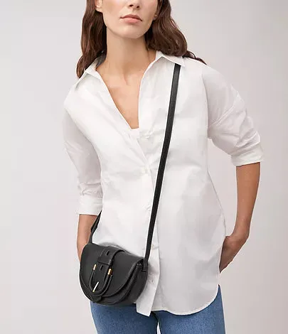 ZB1853001 - Fossil Harwell Black Leather Small Flap Crossbody Bag For Women