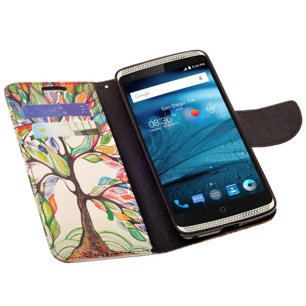 ZTE Axon Pro Case, Wrist Strap Magnetic Fold[Kickstand] Pu Leather Wallet Case with ID & Credit Card Slots for ZTE Axon Pro - Colorful Tree